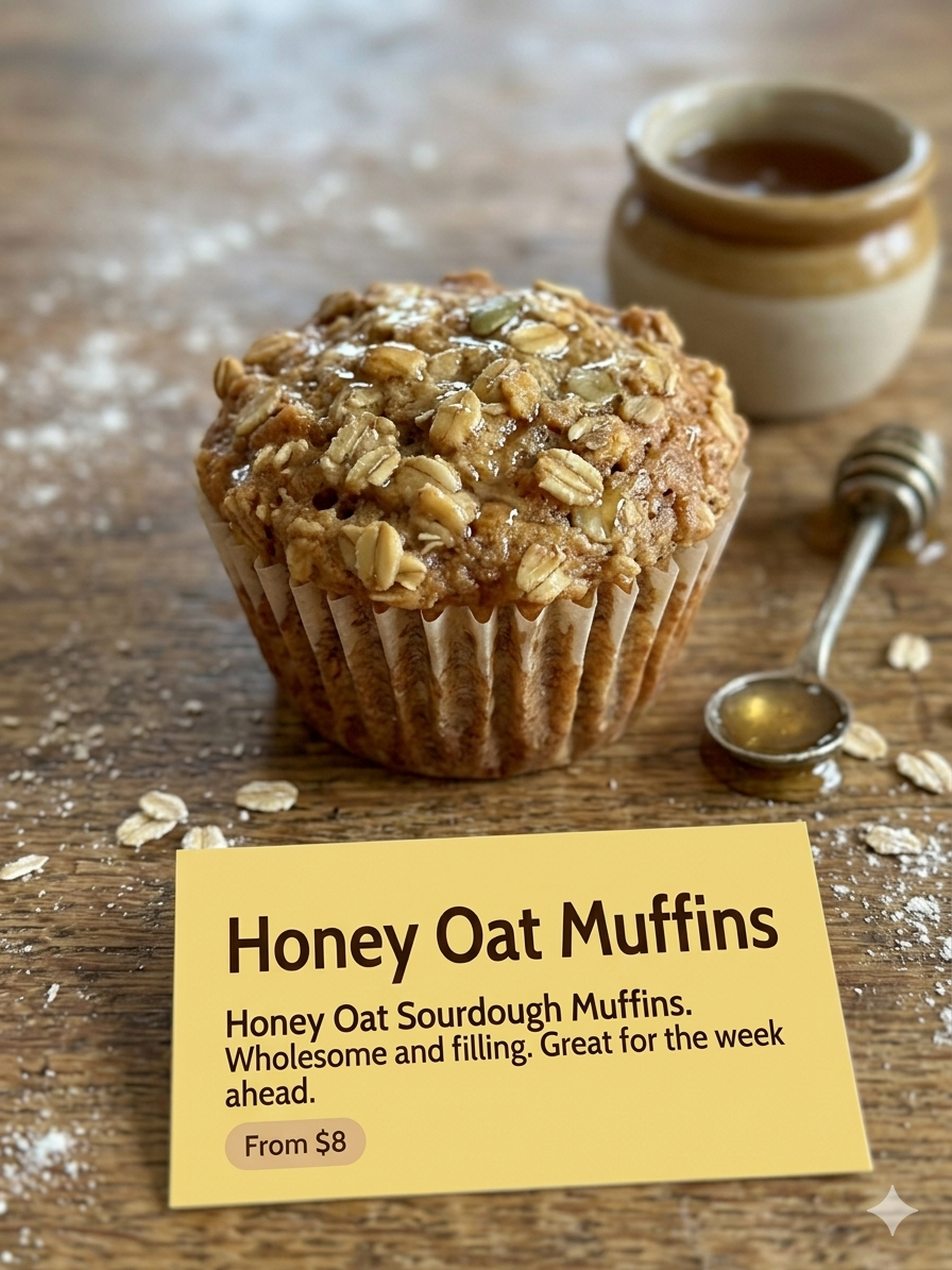 Honey Oat Sourdough Muffins